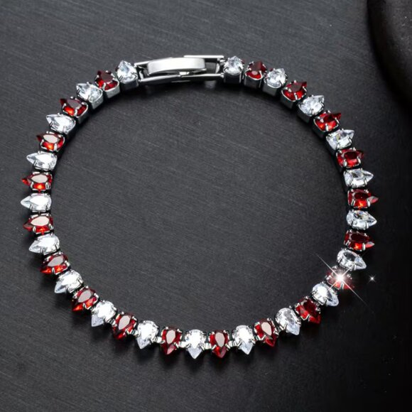 925 Silver 7" Womens 1ct Diamond 2ct Red Ruby Gemstone Tennis Bracelet Jewelry - Picture 3 of 7